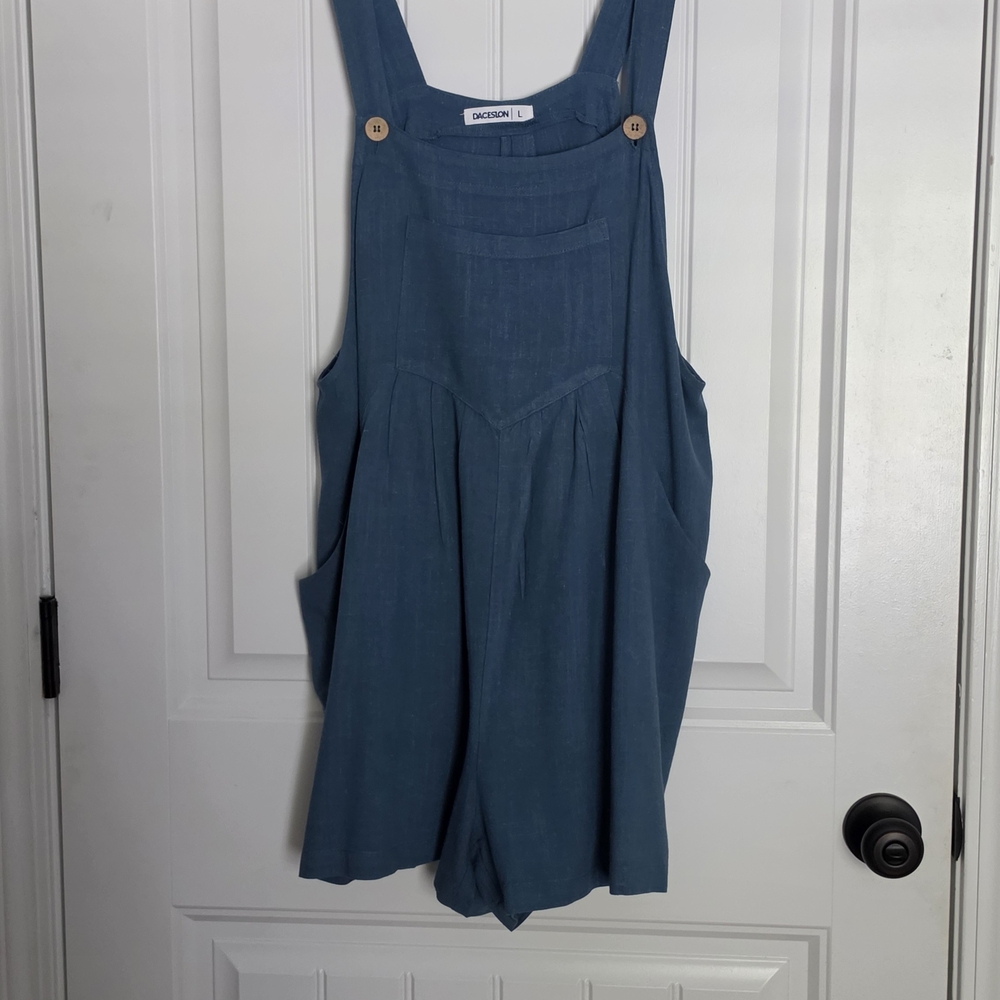 Dacebon Teal Linen Romper Overalls